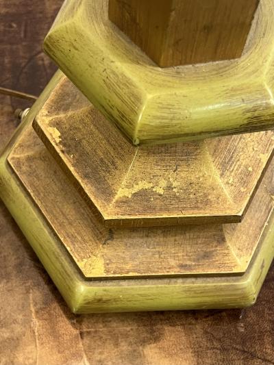  The Marbro Lamp Company ITALIAN MID CENTURY AVOCADO GREEN AND GOLD WOOD LAMPS BY MARBRO