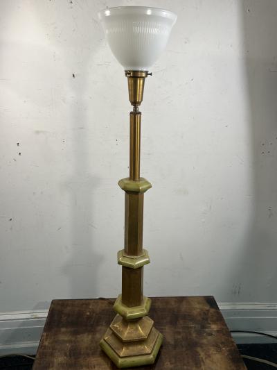  The Marbro Lamp Company ITALIAN MID CENTURY AVOCADO GREEN AND GOLD WOOD LAMPS BY MARBRO