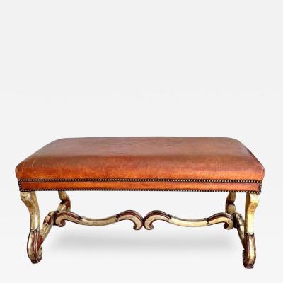  Therien Studio Workshops Therien Workshops for Dessin Fournir Leather Upholstered Carved Italian Bench