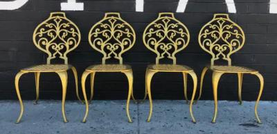  Thinline Set of 4 Gold Leafed Thinline Mfg Dining Chairs