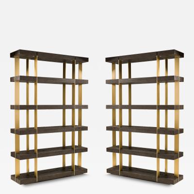 Thomas Bina Ed Robinson Pair of Thomas Bina Ed Robinson for RH Oveido Oak Verrazano Shelving Units