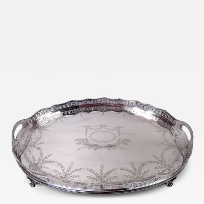  Thomas Bradbury Sons Ltd Large English Edwardian Regency Sterling Silver Gallery Tea Tray 1909