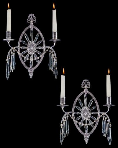  Thomas F C Osler A PAIR OF SILVER PLATED SUNBURST WALL LIGHTS