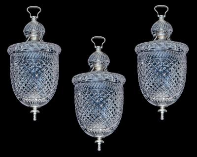  Thomas F C Osler A SET OF THREE VICTORIAN SILVER MOUNTED HALL LANTERNS BY F C OSLER