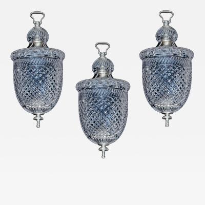  Thomas F C Osler A SET OF THREE VICTORIAN SILVER MOUNTED HALL LANTERNS BY F C OSLER
