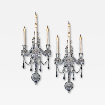  Thomas F C Osler AN UNUSUAL PAIR OF FOUR LIGHT MID VICTORIAN CUT GLASS WALL LIGHT BY F C OSLER