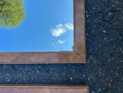  Thomasville Furniture Handsome Pair Thomasville Burl Wood Cane Tall Mirrors Mid century Modern