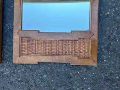  Thomasville Furniture Handsome Pair Thomasville Burl Wood Cane Tall Mirrors Mid century Modern