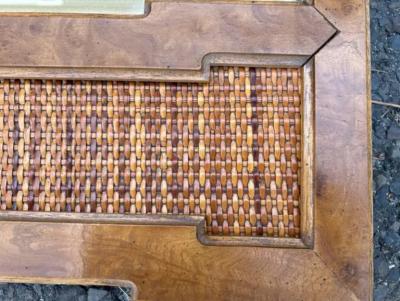  Thomasville Furniture Handsome Pair Thomasville Burl Wood Cane Tall Mirrors Mid century Modern