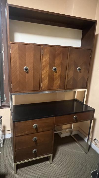  Thomasville Furniture MID CENTURY MODERN DESK AND BOOKCASE WITH CHROME SQUARE TUBULAR BASE