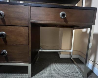  Thomasville Furniture MID CENTURY MODERN DESK AND BOOKCASE WITH CHROME SQUARE TUBULAR BASE