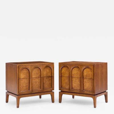  Thomasville Furniture Thomasville Mid Century Arched Walnut and Burlwood Nightstands Pair