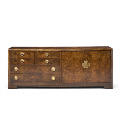  Thomasville Furniture Thomasville Mid Century Burlwood and Brass Credenza