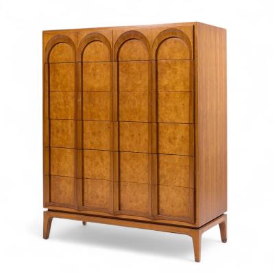  Thomasville Furniture Thomasville Mid Century Sculptural Arched Walnut and Burlwood Highboy Dresser