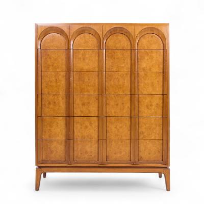  Thomasville Furniture Thomasville Mid Century Sculptural Arched Walnut and Burlwood Highboy Dresser