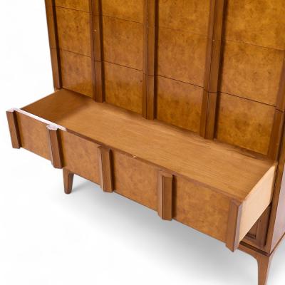  Thomasville Furniture Thomasville Mid Century Sculptural Arched Walnut and Burlwood Highboy Dresser