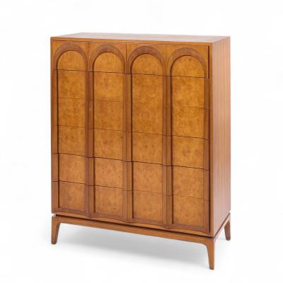  Thomasville Furniture Thomasville Mid Century Sculptural Arched Walnut and Burlwood Highboy Dresser