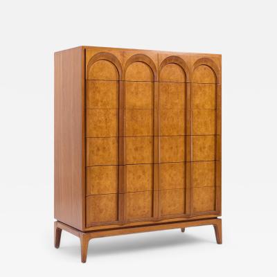  Thomasville Furniture Thomasville Mid Century Sculptural Arched Walnut and Burlwood Highboy Dresser