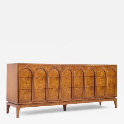  Thomasville Furniture Thomasville Mid Century Sculptural Arched Walnut and Burlwood Lowboy Dresser