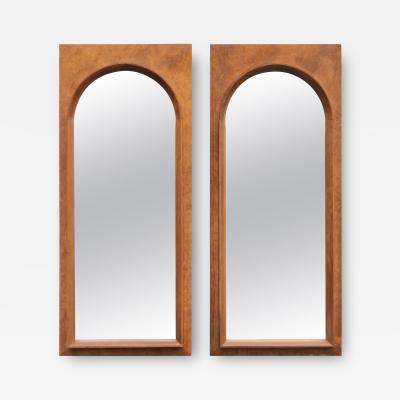  Thomasville Furniture Thomasville Sculptural Acrhed Pair of Wall Mirrors in Walnut Olive Burl