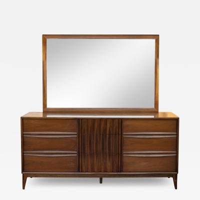  Thomasville Furniture Thomasville Tiki Louvered 9 Drawer Sculpted Walnut Dresser Mirror Mid Century