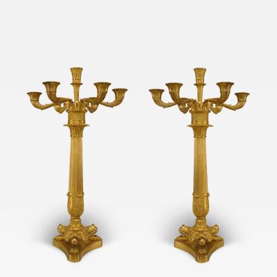  Thomiere Paris Pair of French Louis XVI Bronze Dore Column Candelabras