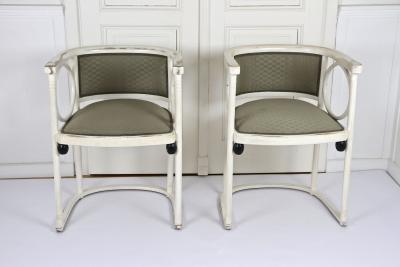  Thonet Art Nouveau Thonet Armchairs by Josef Hoffmann White Lacquered AT ca 1905