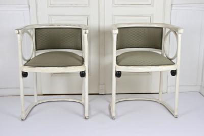  Thonet Art Nouveau Thonet Armchairs by Josef Hoffmann White Lacquered AT ca 1905