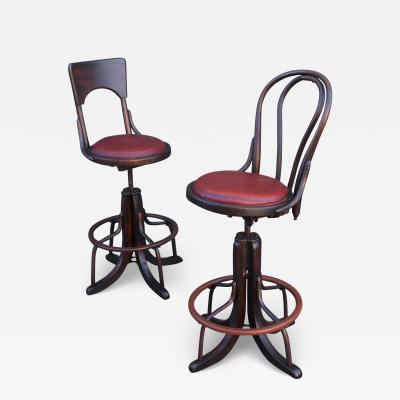  Thonet Bell System Thonet Attr 1900s Counter Drafting Swivel Adjustable Pair Stools