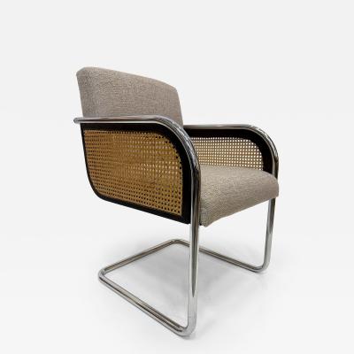  Thonet Chrome Upholstered Cane Cantilever Armchairs Thonet Attributed Pair