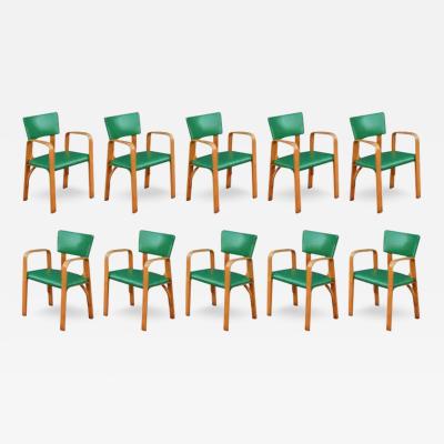  Thonet Set of 10 Bent Maple Plywood Green Armchairs or Dining Chairs by Thonet NYC