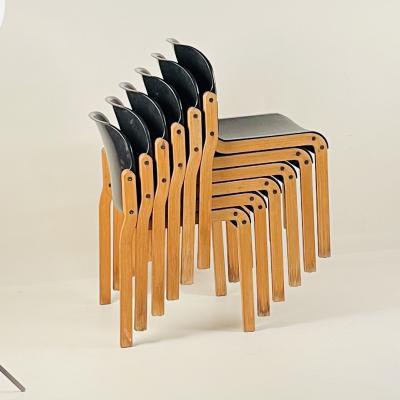  Thonet Set of 6 Birch Bentwood Stacking Chairs by Thonet Made in Germany