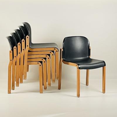  Thonet Set of 6 Birch Bentwood Stacking Chairs by Thonet Made in Germany