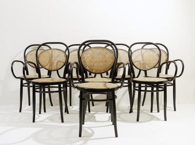 Thonet Set of 8 Early Mid Century Dining Chairs by Thonet