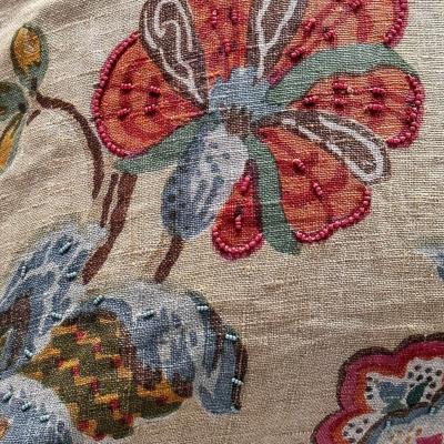  Threads Soft Goods Vintage Floral Print with beads Pillow 22x22 Europe 354d