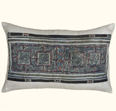 Threads Soft Goods Vintage Hmong Batik Embroidered Pillow 16x24 China 466a