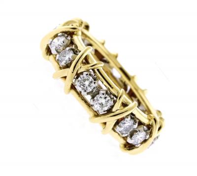  Tiffany Co 16 Stone Diamond Gold and Platinum Tiffany Co Schlumberger X Ring