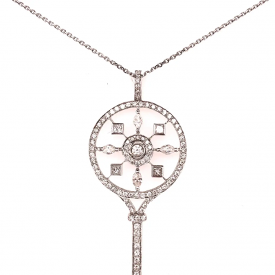  Tiffany Co 18 Karat White Gold and Diamond Petals Key Pendant Necklace Tiffany Co Style