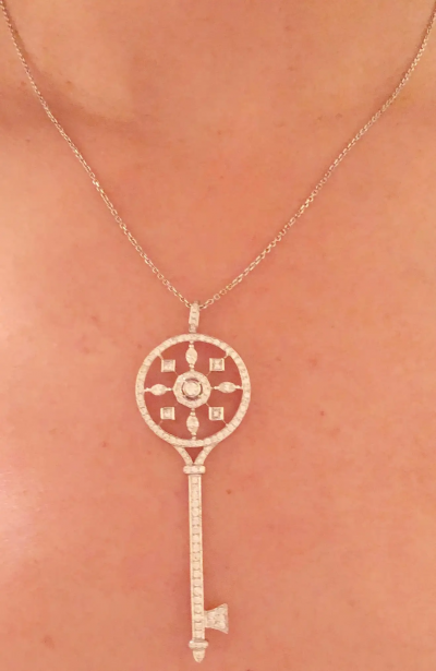  Tiffany Co 18 Karat White Gold and Diamond Petals Key Pendant Necklace Tiffany Co Style