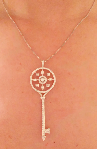  Tiffany Co 18 Karat White Gold and Diamond Petals Key Pendant Necklace Tiffany Co Style