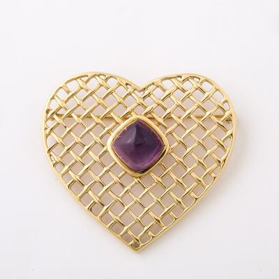  Tiffany Co 18K Gold Heart Form Woven Latticework Brooch w Cabachon by Tiffany Co 