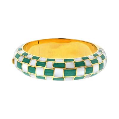  Tiffany Co 18K Yellow Gold Angela Cummings Mother Of Pearl And Malachite Bracelet