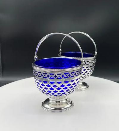 Tiffany Co A Pair of Tiffany Baskets with Cobalt Liner