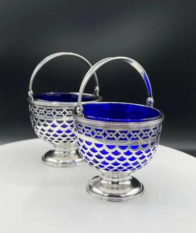 Tiffany Co A Pair of Tiffany Baskets with Cobalt Liner