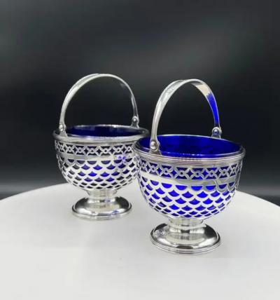 Tiffany Co A Pair of Tiffany Baskets with Cobalt Liner