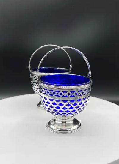 Tiffany Co A Pair of Tiffany Baskets with Cobalt Liner