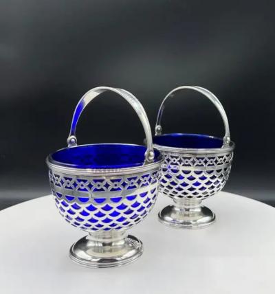 Tiffany Co A Pair of Tiffany Baskets with Cobalt Liner