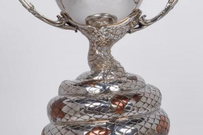  Tiffany Co A Rare Tiffany Co Sterling Silver and Mixed Metal Python Snake Trophy Vase