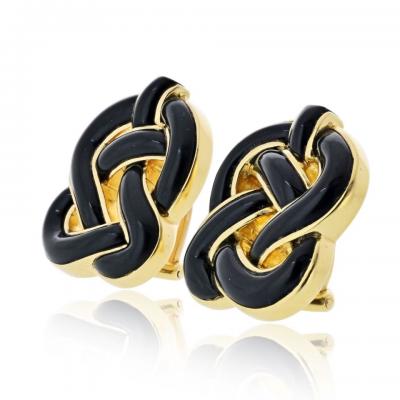  Tiffany Co Angela Cummings 18K Yellow Gold Black Onyx Knot Clip Earrings
