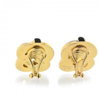  Tiffany Co Angela Cummings 18K Yellow Gold Black Onyx Knot Clip Earrings